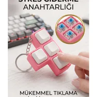 Mekanik Switch Tıklama Hissi Stres Giderici Fidget Oyuncak T-Tipi Anahtarlık Pembe - Görsel 1