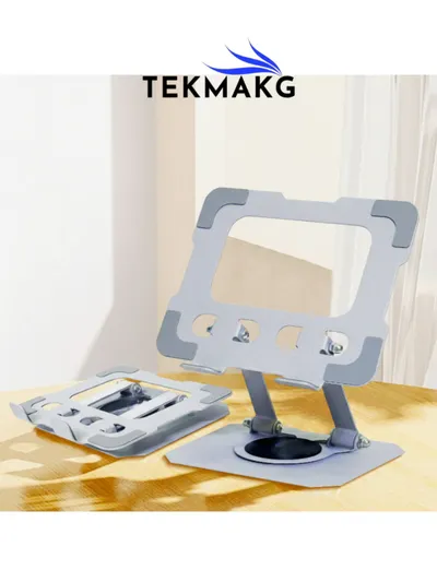 360 Derece Döner Tablet Standı Masaüstü Ayarlanabilir Katlanır Metal Tablet Tutucu Gümüş