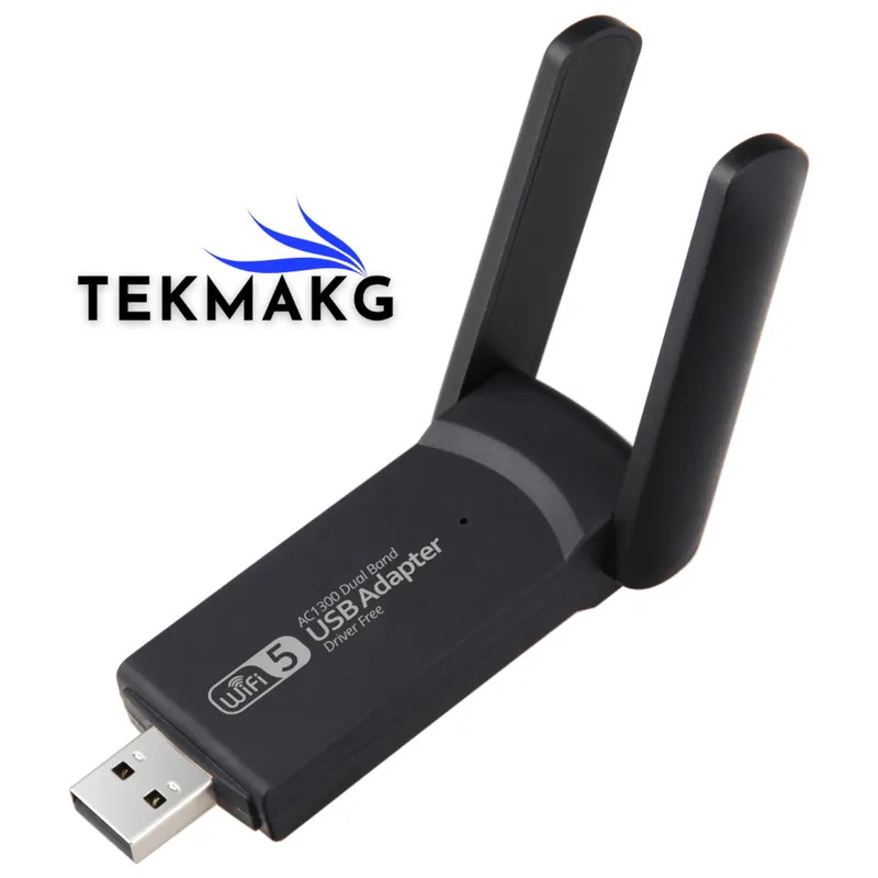AC1300 Çift Bant USB Wi-Fi Adaptör Sürücüsüz Tak Çalıştır Kablosuz Ağ Kartı 1300 Mbps Antenli Wlan