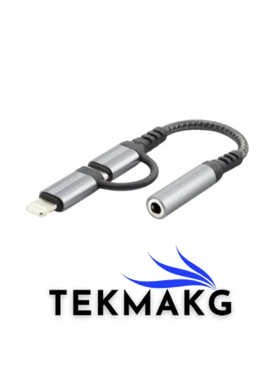 3'ü 1 Arada AUX Dönüştürücü Kablo | Type-C & Lightning – 3.5mm Kulaklık Adaptörü (Siyah)