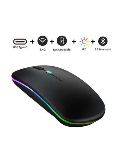 Kablosuz Fare Wireless Mouse, Bluetooth 5.2, Şarjlı, Ergonomik, Type-c, 800/1200/1600 Dpı, Led Işık