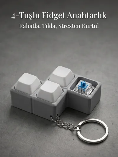 4 Tuşlu Mekanik Switch Klavye Anahtarlık Stres Atıcı Fidget Mavi Switch
