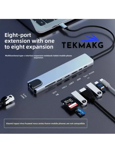 8in1 USB C Hub | 4K HDTV PD 100W Gigabit RJ45 SD TF | MacBook Pro Air Uyumlu Çoklayıcı