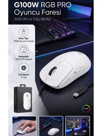 RGB Işıklı Oyuncu Mouse 3200 DPI 6 Tuşlu 59g Ultra Hafif Gaming Mouse Kablolu