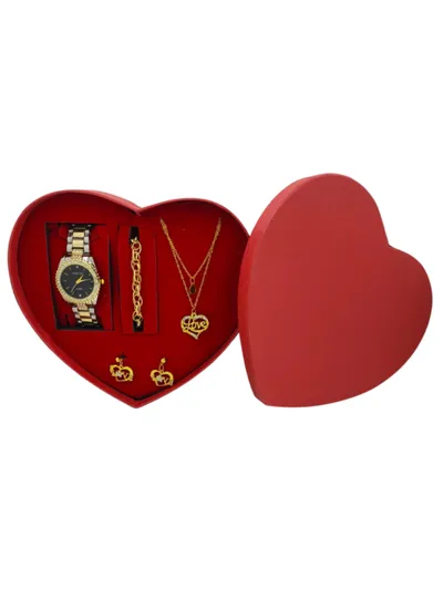 Kadın Saat Takı Seti Love Kalp Kolye Küpe Zincir Bileklik Kalpli Kutu