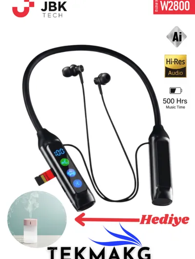 Bluetooth Kulaklık Boyun Askılı W2800 AI Music EQ 500 Saat Pil