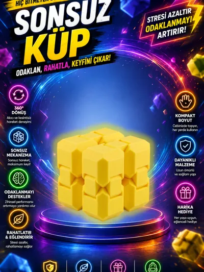 Sonsuz Küp Sarı Infinity Cube Stres Küpü Fidget Oyuncak