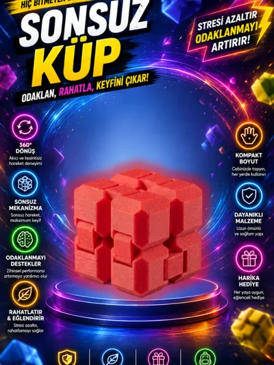 Sonsuz Küp Kırmızı Infinity Cube Stres Küpü Fidget Oyuncak