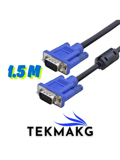 VGA Erkek to VGA Erkek Kablo 1.5 Metre OD 6.0 Siyah | Monitör & Projektör Bağlantısı