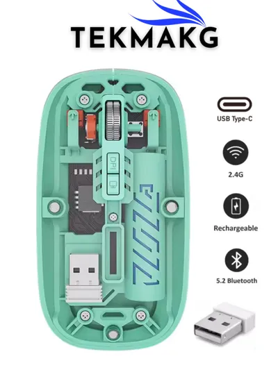 Kablosuz Optik Mouse Şeffaf | Type-C Şarjlı | Bluetooth 5.2 | 2.4G Çift Mod | 1201