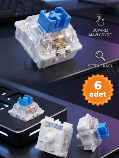 Mavi Blue Switch Mekanik Klavye Yedek Tuş Anahtarı Şeffaf
