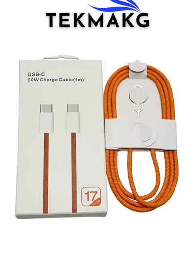 iPhone 15 16 17 Pro Max Uyumlu 60W USB-C To USB-C Hızlı Şarj Kablosu 1m Turuncu