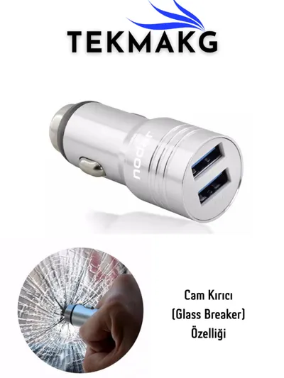 Araç Şarj Aleti | 3.4A Çift USB | Hızlı Şarj | Metal Tasarım | Cam Kırıcı | 1075